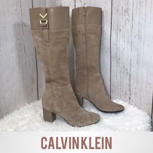 CALVIN KLEIN “Candace” NWOT Suede Gold Knee Boots